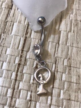 CLEAR GEM LETTER P INITIAL DANGLE BELLY BUTTON RING NAVEL RING PIERCING NEW 14G
